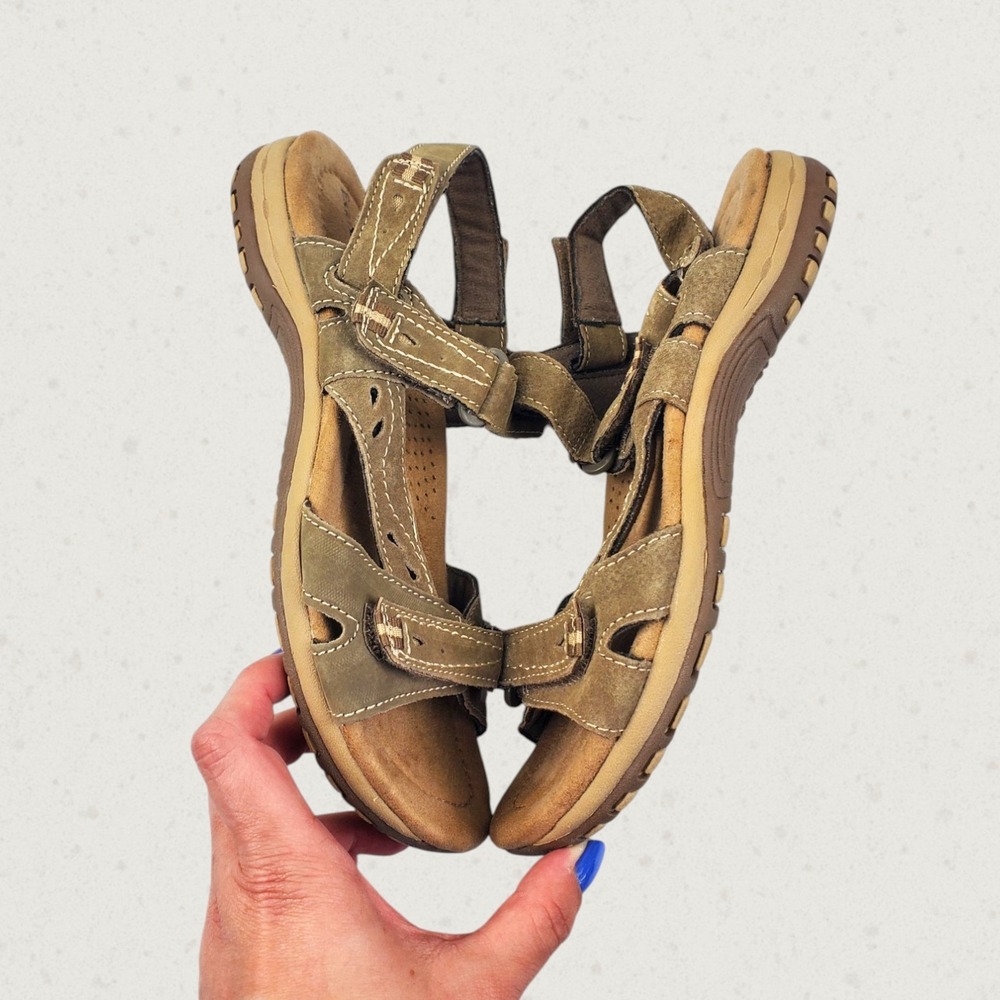 Earth Origins Womens Olive Green Leather Strappy Comfort Sport Sandals Size 8.5 - Picture 4 of 9